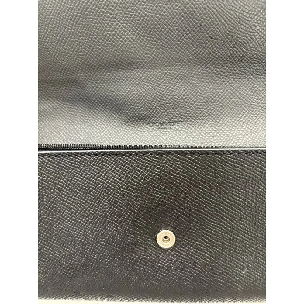 New COACH F23453 Slim envelope black leather wallet with wild plaid mini wallet
